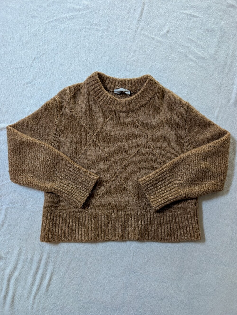 Everlane Camel Brown Diamond-Knit Crop Crewneck Sweater